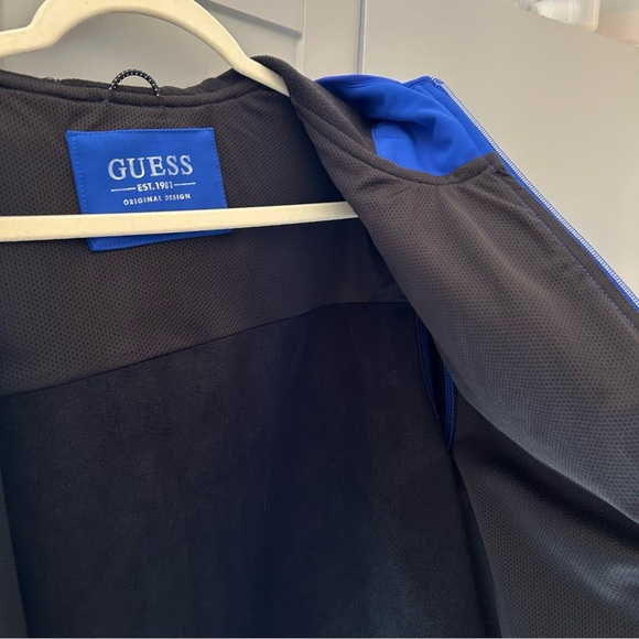NWT Guess Men's Large Lightweight Jacket Blue Hooded Fleece Mesh Lining Casual - Picture 7 of 10